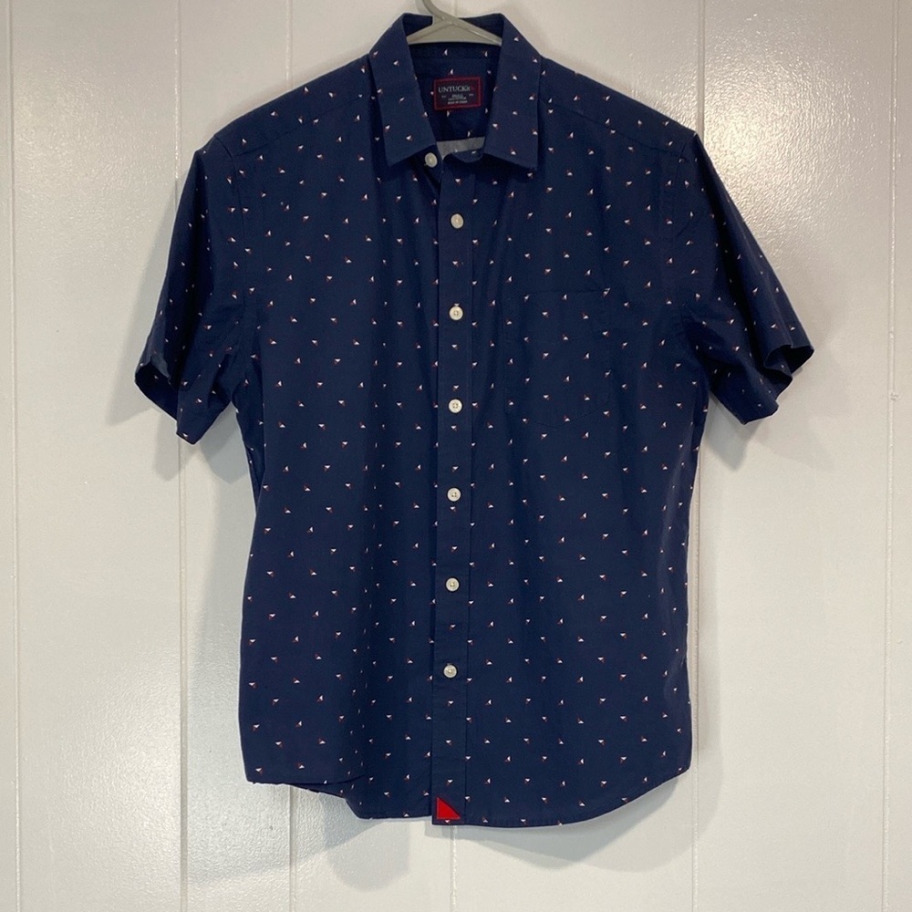 UNTUCKit Navy Short Sleeve Button-Down Shirt | Cotton Casual Fit | Size S